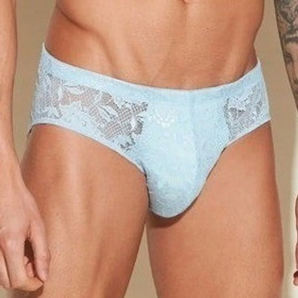 Cosabella Mens Never Say‎ Never Lace Briefs Light Blue Low Rise Pouch Underwear